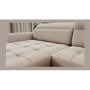 Canapé d’angle convertible BERTHO 306 cm beige – Angle gauche avec coffre 