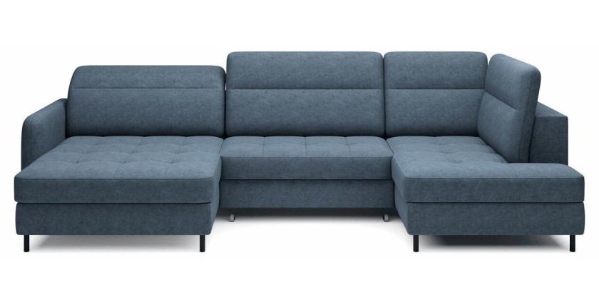 Canapé d’angle convertible BERTHO 306 cm bleu nuit – Angle gauche avec coffre 