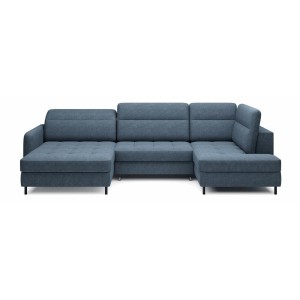 Canapé d’angle convertible BERTHO 306 cm bleu nuit – Angle gauche avec coffre 