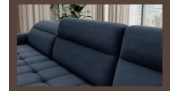 Canapé d’angle convertible BERTHO 306 cm bleu nuit – Angle gauche avec coffre 