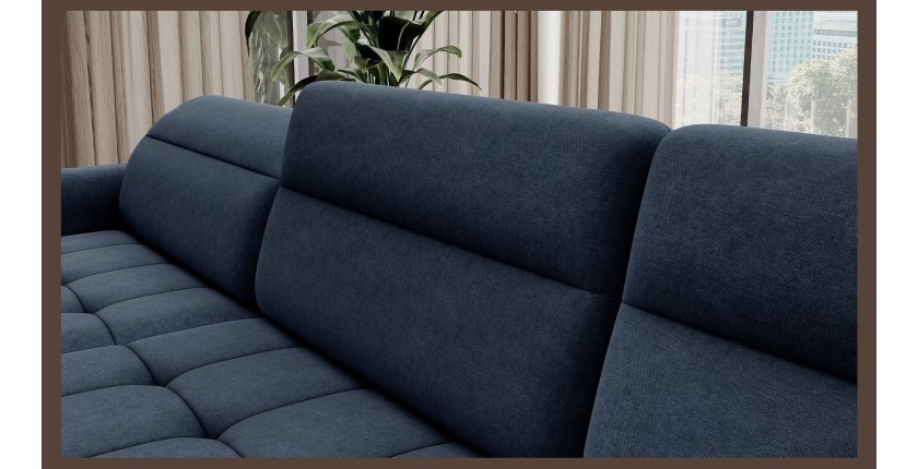 Canapé d’angle convertible BERTHO 306 cm bleu nuit – Angle gauche avec coffre 