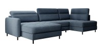 Canapé d’angle convertible BERTHO 306 cm bleu nuit – Angle gauche avec coffre 
