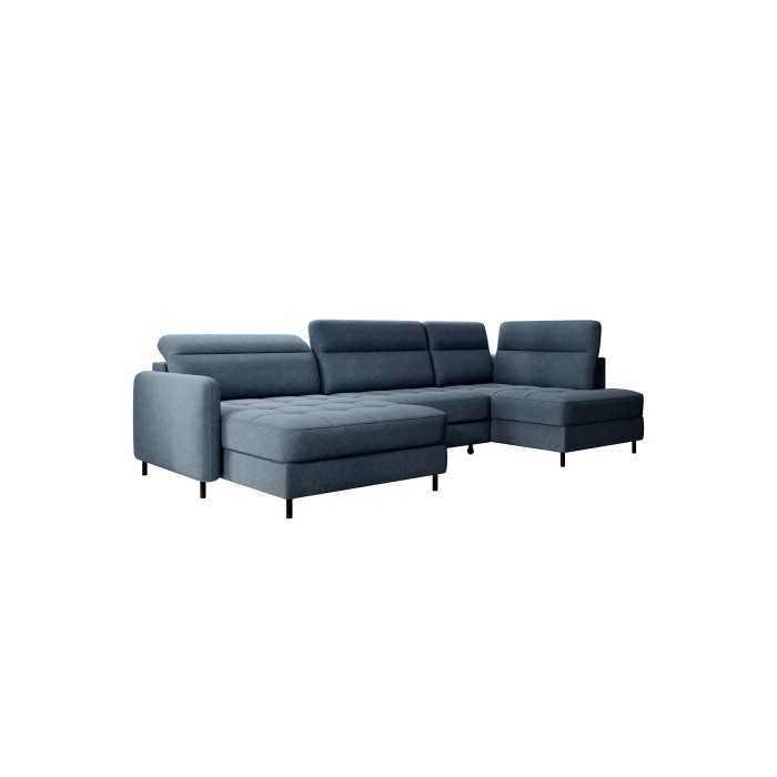 Canapé d’angle convertible BERTHO 306 cm bleu nuit – Angle gauche avec coffre 