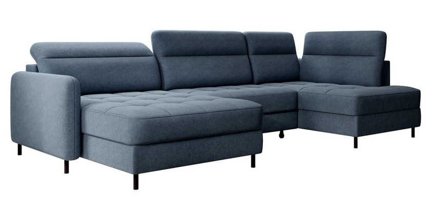 Canapé d’angle convertible BERTHO 306 cm bleu nuit – Angle gauche avec coffre 