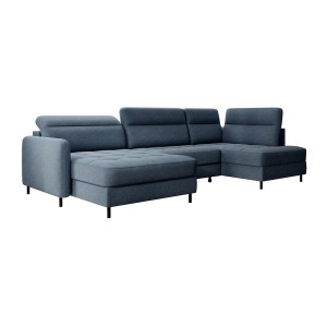 Canapé d’angle convertible BERTHO 306 cm bleu nuit – Angle gauche avec coffre 