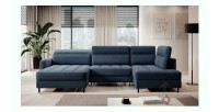 Canapé d’angle convertible BERTHO 306 cm bleu nuit – Angle gauche avec coffre 