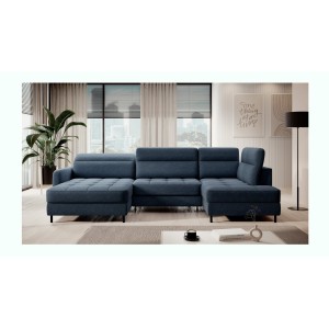 Canapé d’angle convertible BERTHO 306 cm bleu nuit – Angle gauche avec coffre 