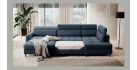 Canapé d’angle convertible BERTHO 306 cm bleu nuit – Angle gauche avec coffre 
