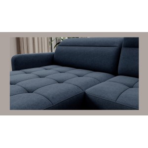 Canapé d’angle convertible BERTHO 306 cm bleu nuit – Angle gauche avec coffre 