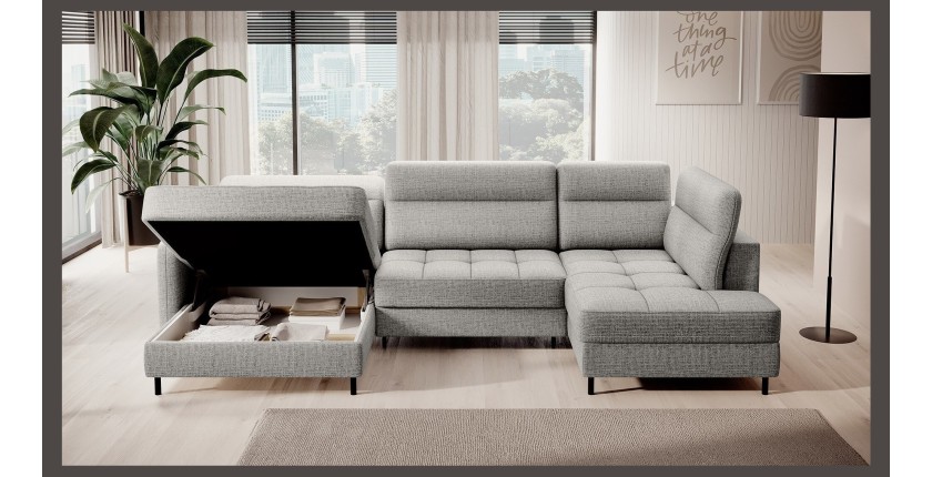 Canapé d’angle convertible BERTHO 306 cm gris foncé – Angle gauche avec coffre 