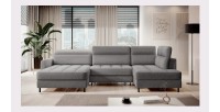 Canapé d’angle convertible BERTHO 306 cm gris foncé – Angle gauche avec coffre 