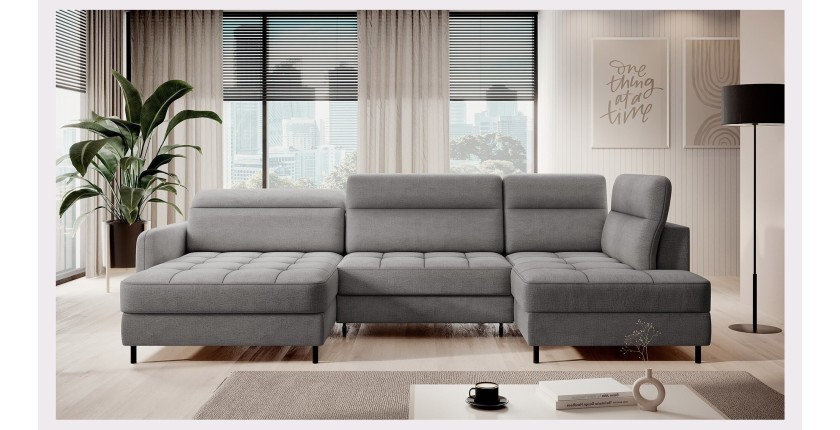 Canapé d’angle convertible BERTHO 306 cm gris foncé – Angle gauche avec coffre 