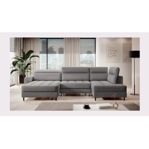 Canapé d’angle convertible BERTHO 306 cm gris foncé – Angle gauche avec coffre 