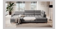 Canapé d’angle convertible BERTHO 306 cm gris foncé – Angle gauche avec coffre 