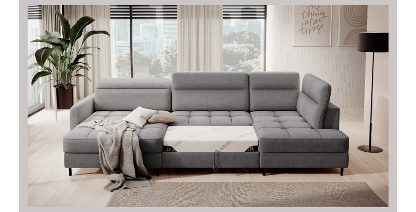 Canapé d’angle convertible BERTHO 306 cm gris foncé – Angle gauche avec coffre 