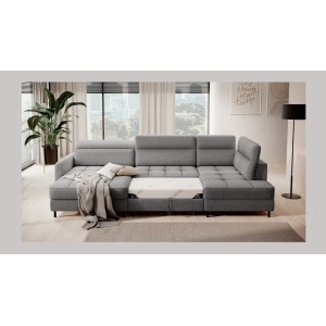 Canapé d’angle convertible BERTHO 306 cm gris foncé – Angle gauche avec coffre 