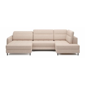Canapé d’angle convertible BERTHO 306 cm beige crème – Angle gauche avec coffre 