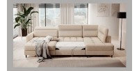 Canapé d’angle convertible BERTHO 306 cm beige crème – Angle gauche avec coffre 