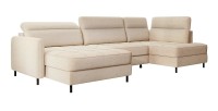 Canapé d’angle convertible BERTHO 306 cm beige crème – Angle gauche avec coffre 