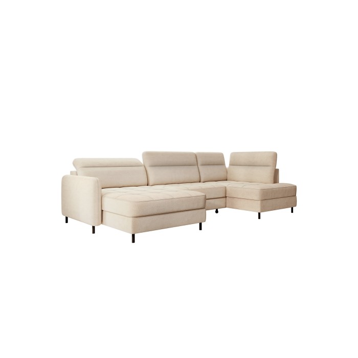 Canapé d’angle convertible BERTHO 306 cm beige crème – Angle gauche avec coffre 