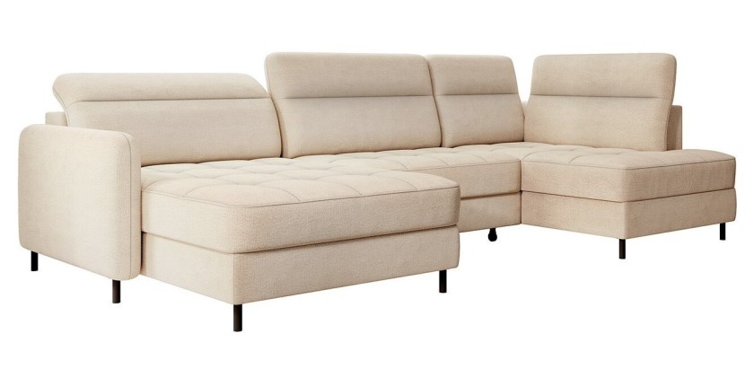 Canapé d’angle convertible BERTHO 306 cm beige crème – Angle gauche avec coffre 