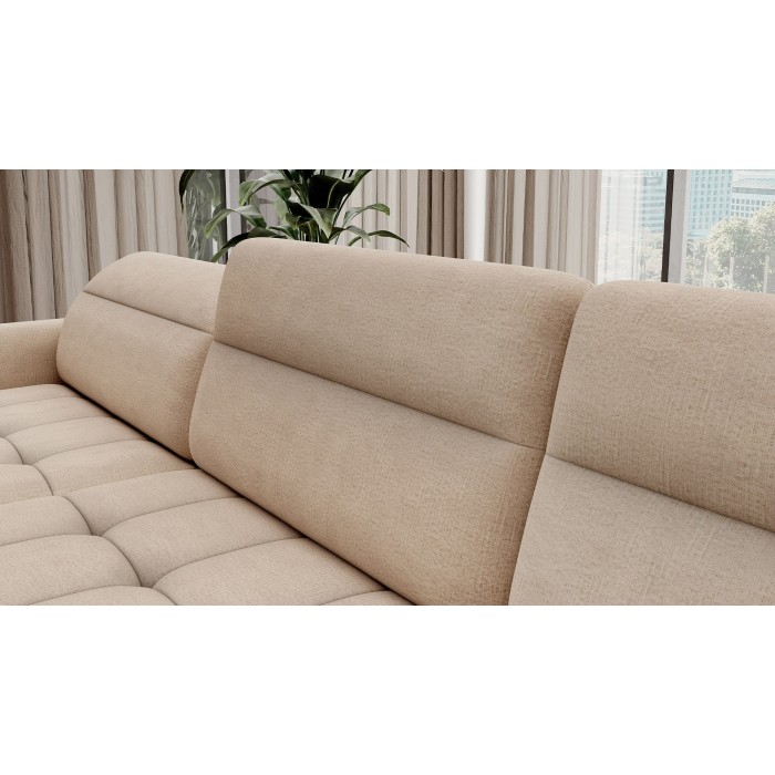 Canapé d’angle convertible BERTHO 306 cm beige crème – Angle gauche avec coffre 