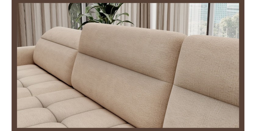 Canapé d’angle convertible BERTHO 306 cm beige crème – Angle gauche avec coffre 