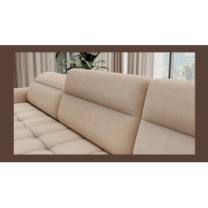 Canapé d’angle convertible BERTHO 306 cm beige crème – Angle gauche avec coffre 