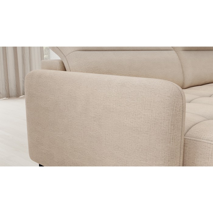 Canapé d’angle convertible BERTHO 306 cm beige crème – Angle gauche avec coffre 
