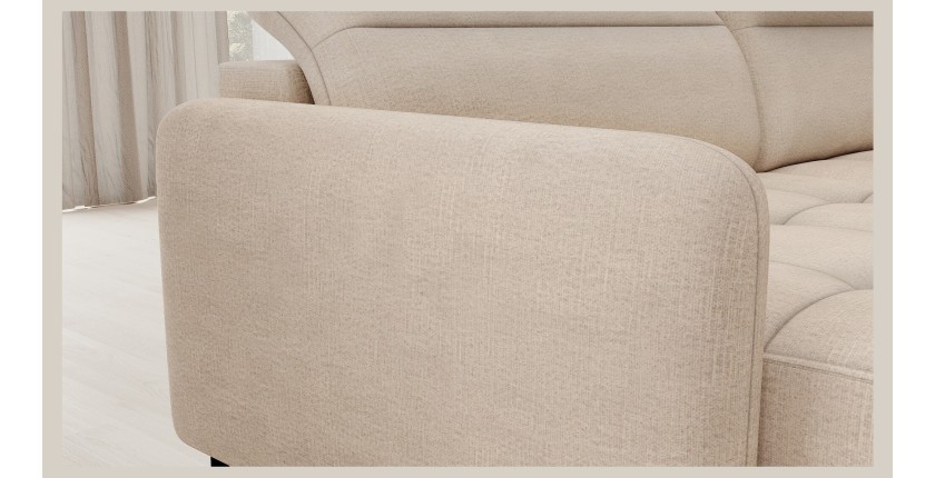 Canapé d’angle convertible BERTHO 306 cm beige crème – Angle gauche avec coffre 