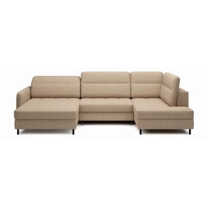 Canapé d’angle convertible BERTHO 306 cm marron clair – Angle gauche avec coffre 