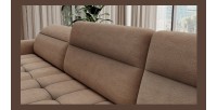 Canapé d’angle convertible BERTHO 306 cm marron clair – Angle gauche avec coffre 
