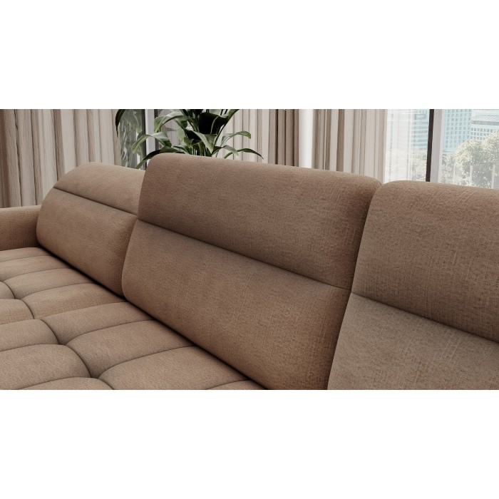 Canapé d’angle convertible BERTHO 306 cm marron clair – Angle gauche avec coffre 