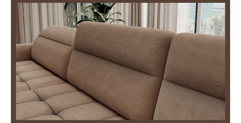 Canapé d’angle convertible BERTHO 306 cm marron clair – Angle gauche avec coffre 