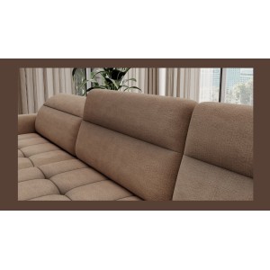 Canapé d’angle convertible BERTHO 306 cm marron clair – Angle gauche avec coffre 