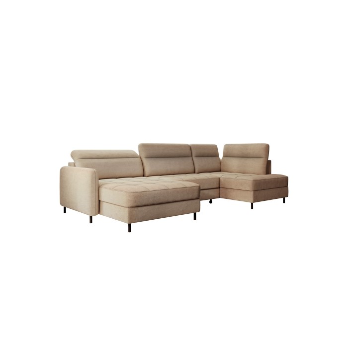 Canapé d’angle convertible BERTHO 306 cm marron clair – Angle gauche avec coffre 