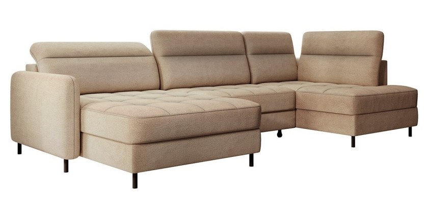 Canapé d’angle convertible BERTHO 306 cm marron clair – Angle gauche avec coffre 
