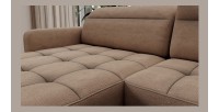 Canapé d’angle convertible BERTHO 306 cm marron clair – Angle gauche avec coffre 