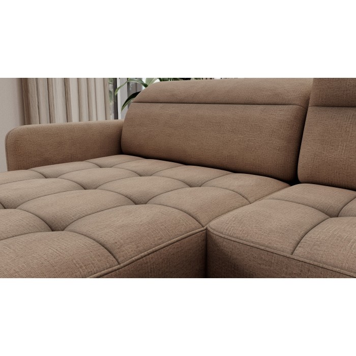 Canapé d’angle convertible BERTHO 306 cm marron clair – Angle gauche avec coffre 