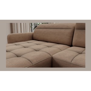 Canapé d’angle convertible BERTHO 306 cm marron clair – Angle gauche avec coffre 