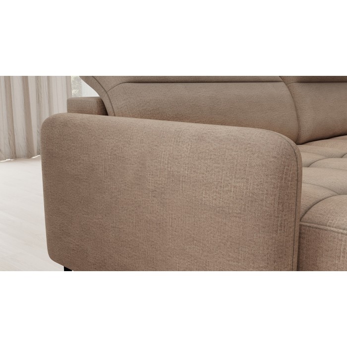 Canapé d’angle convertible BERTHO 306 cm marron clair – Angle gauche avec coffre 