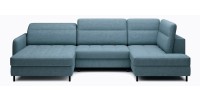 Canapé d’angle convertible BERTHO 306 cm bleu canard – Angle gauche avec coffre 