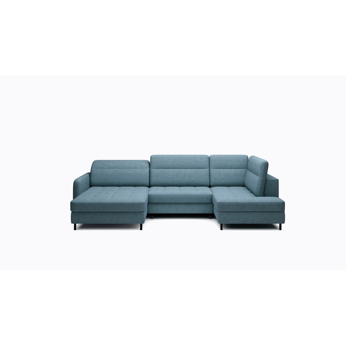 Canapé d’angle convertible BERTHO 306 cm bleu canard – Angle gauche avec coffre 