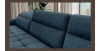 Canapé d’angle convertible BERTHO 306 cm bleu canard – Angle gauche avec coffre 