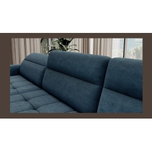 Canapé d’angle convertible BERTHO 306 cm bleu canard – Angle gauche avec coffre 