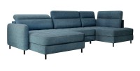 Canapé d’angle convertible BERTHO 306 cm bleu canard – Angle gauche avec coffre 