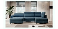 Canapé d’angle convertible BERTHO 306 cm bleu canard – Angle gauche avec coffre 