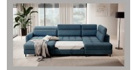 Canapé d’angle convertible BERTHO 306 cm bleu canard – Angle gauche avec coffre 