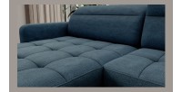 Canapé d’angle convertible BERTHO 306 cm bleu canard – Angle gauche avec coffre 