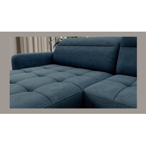 Canapé d’angle convertible BERTHO 306 cm bleu canard – Angle gauche avec coffre 